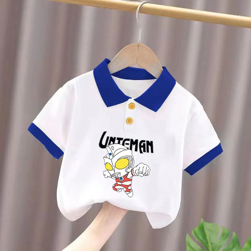 纯棉男童POLO衫夏季儿童宝宝卡通帅气奥特曼印花短袖T恤翻领上衣