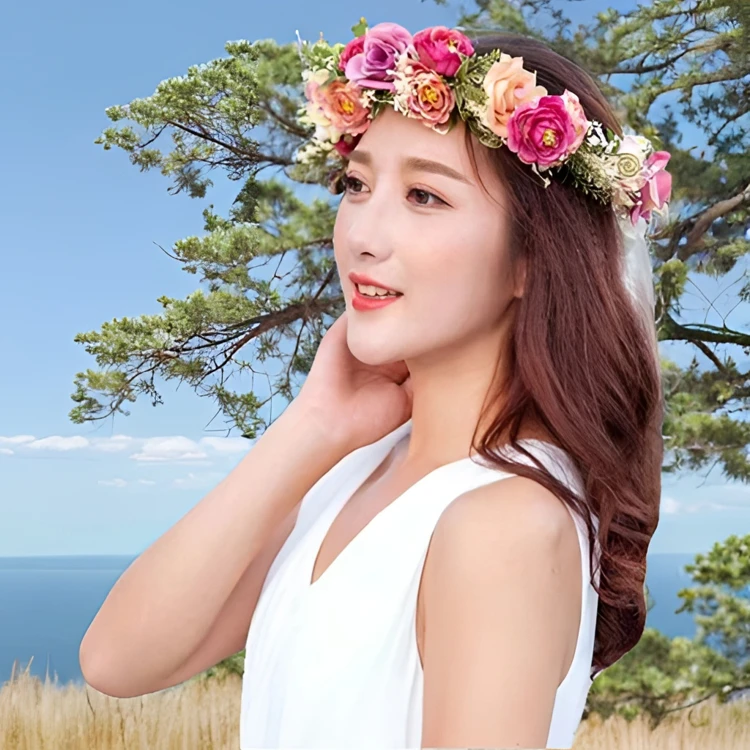 2024新款新娘花环结婚时尚玫瑰干花森系仙美头饰婚礼拍照百搭气质