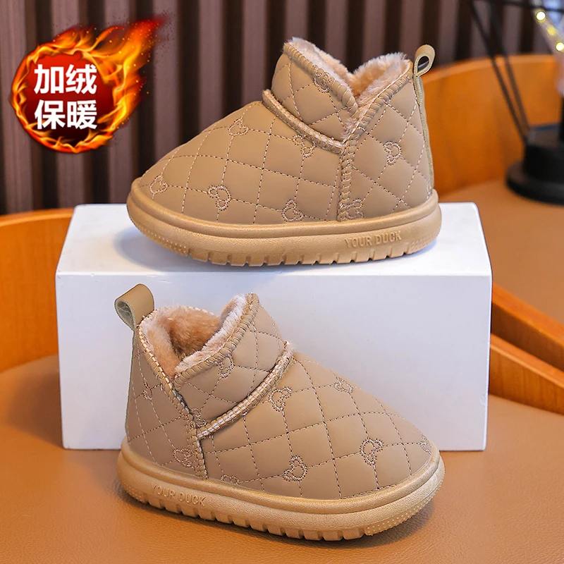 儿童冬季新款防滑软底大棉男女童雪地靴加绒加厚保暖中大童棉鞋