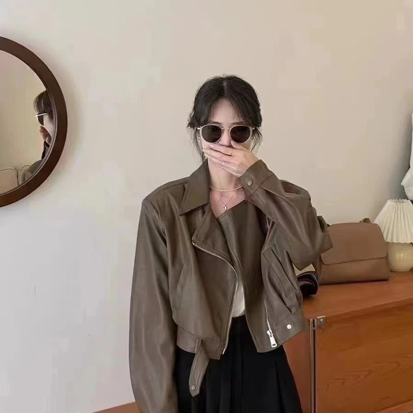 2024春秋小个子短款皮衣外套女装机车皮显瘦百搭7723