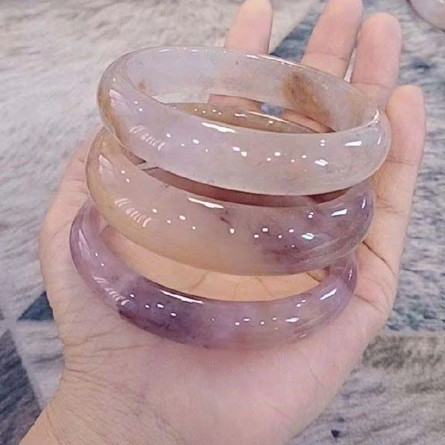 金丝玉紫粉手镯紫罗兰少女高冰温柔网红天然粉女玉冰透玉石美人镯