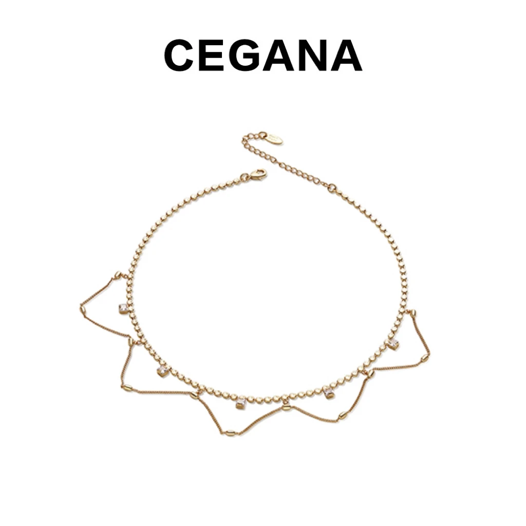 铜合金项链 CEGANA冷淡风双层锆石流苏链条项链时尚