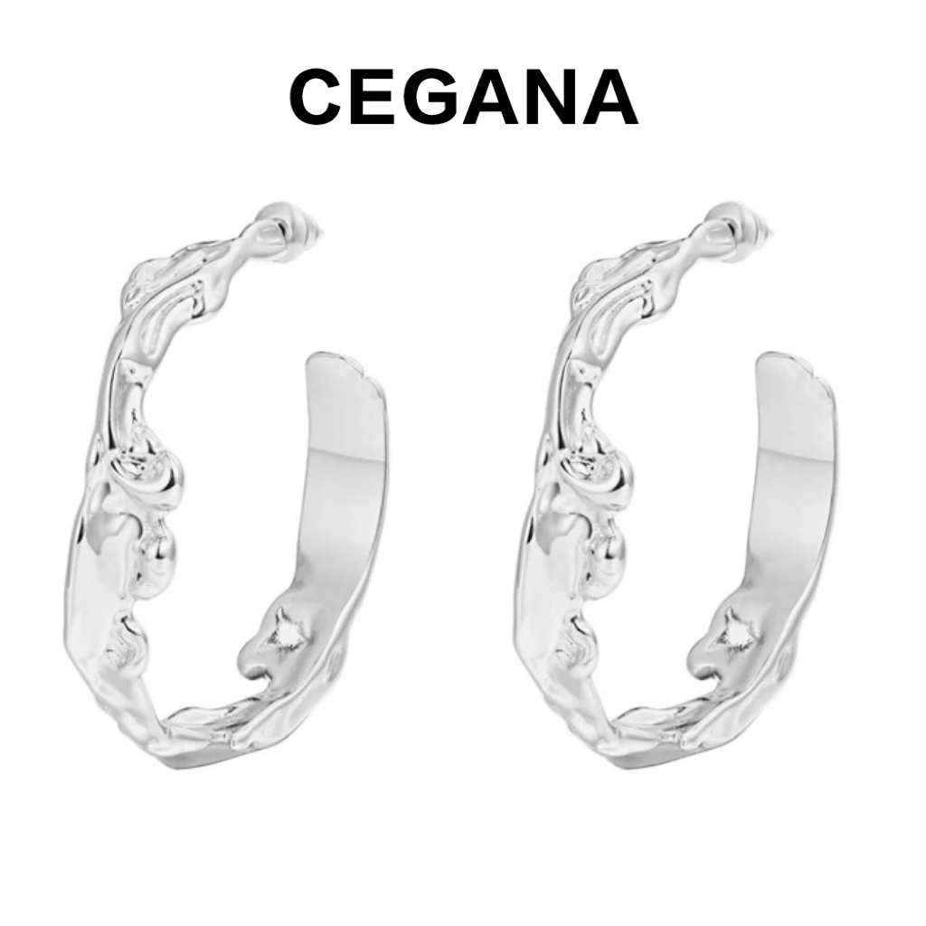 铜合金耳饰 CEGANA不规则熔岩C型大圈圈耳环冷淡风