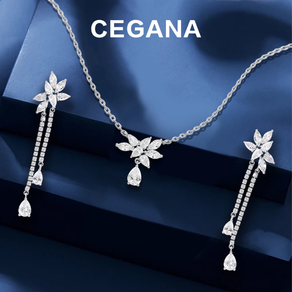 铜合金合成锆石耳饰 CEGANA【冰晶】长款ins项链时尚耳饰轻奢耳环