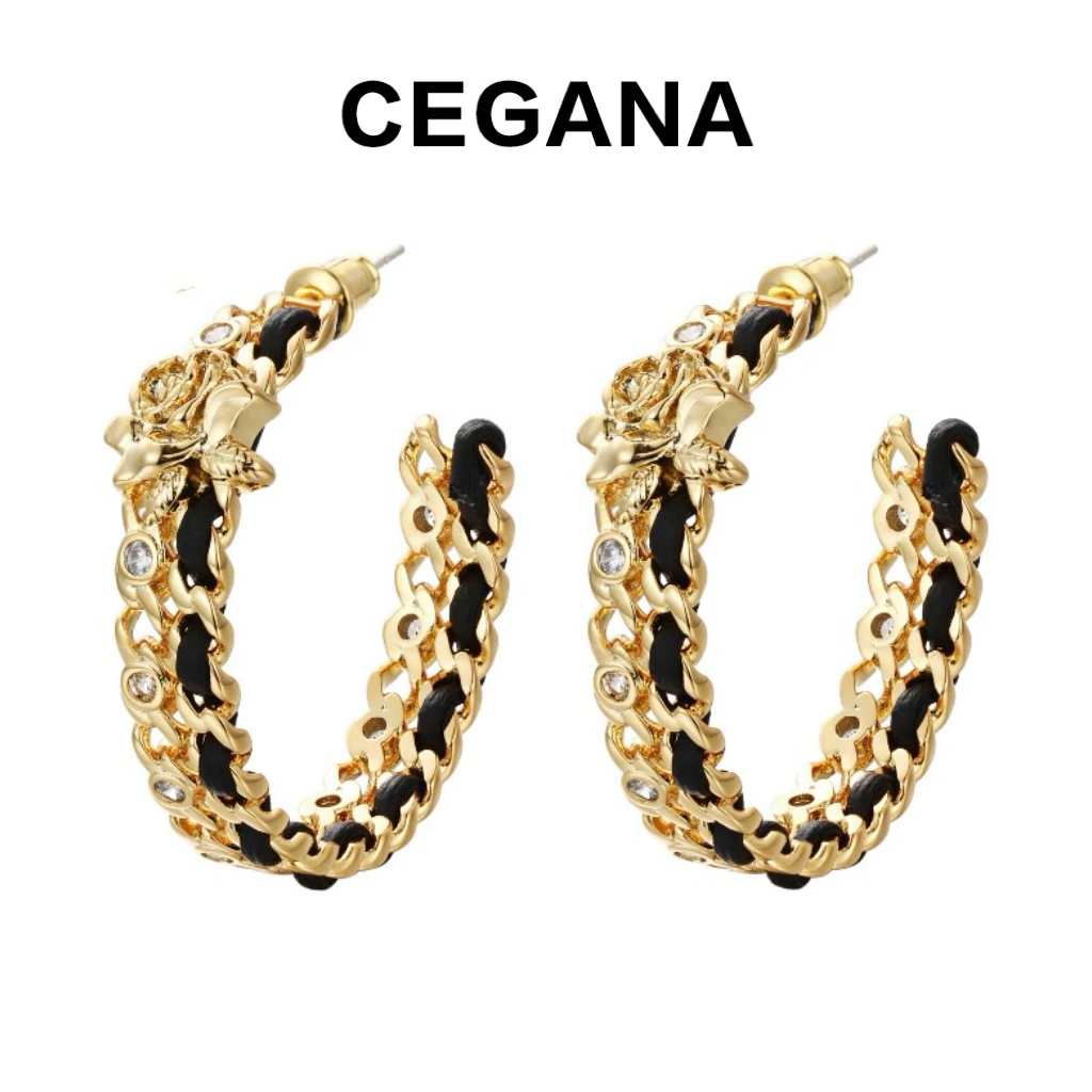 铜合金合成锆石耳饰 CEGANA【玫瑰的故事】耳饰轻奢耳圈金色小香风