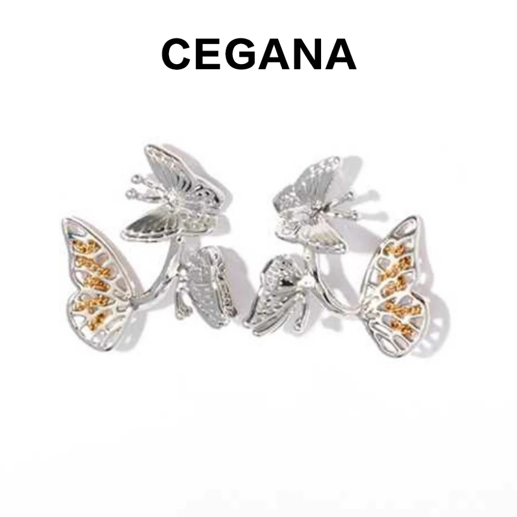 铜合金耳饰 CEGANA镂空蝴蝶金银时尚撞色耳环气质冷淡风素款