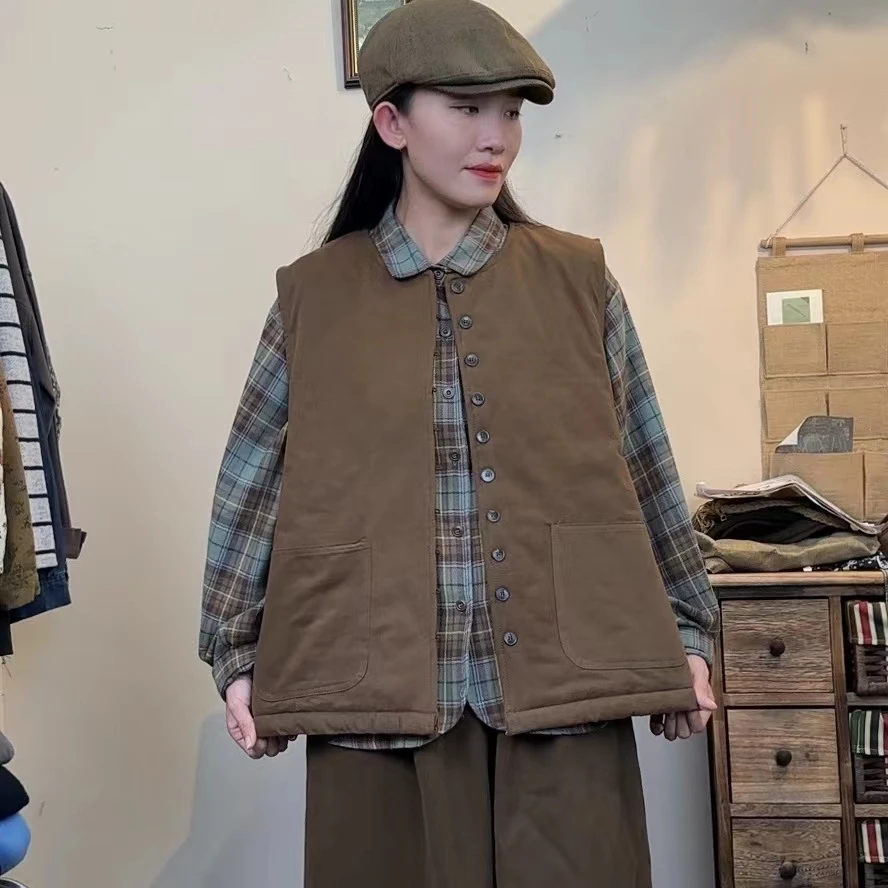 2024冬季夹棉加厚一排扣马甲