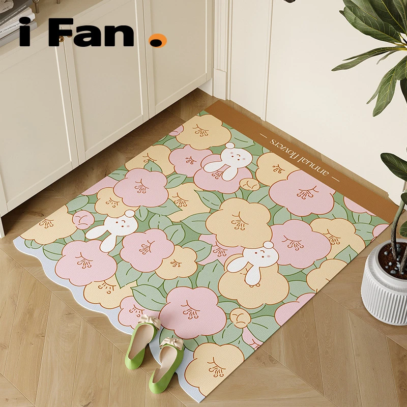奶兔花园入户门地垫可裁剪防滑家用门口垫免洗可擦ins风皮革PVC垫