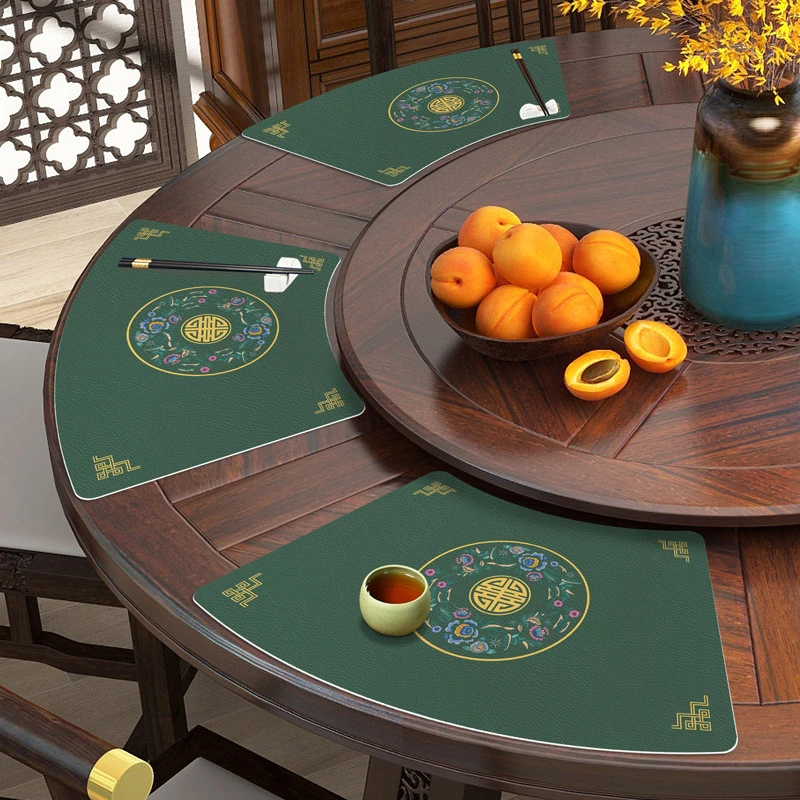 扇形餐垫新中式防水防油免洗圆桌中国风皮革轻奢高级感防烫西餐垫