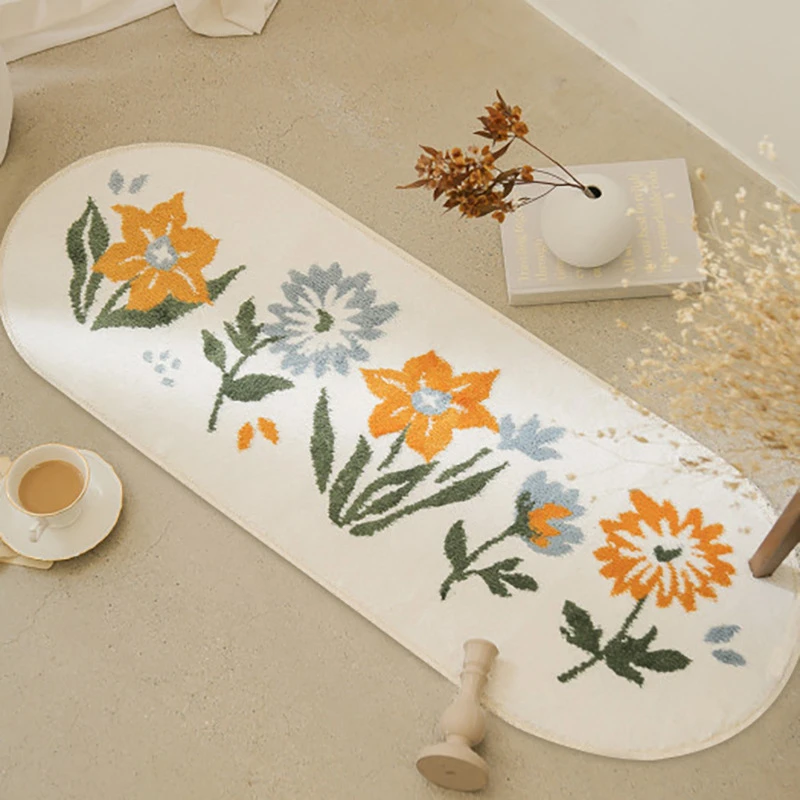 四季花卧室床边加厚地毯地垫卧室榻榻米床下毛毯可坐可睡地毯椭圆