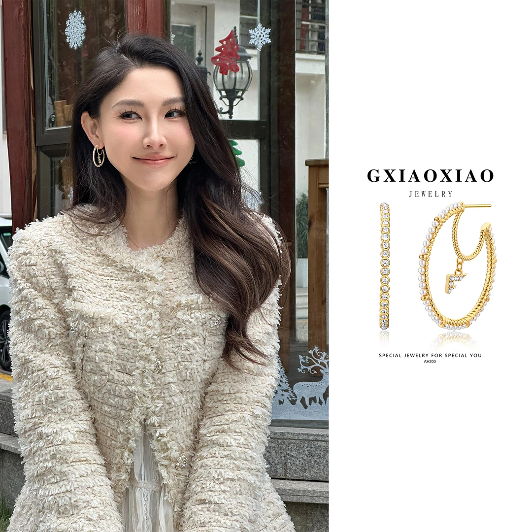 铜合金仿珍珠耳饰 GXX AH203 精致满钻超闪气质显脸小耳环女