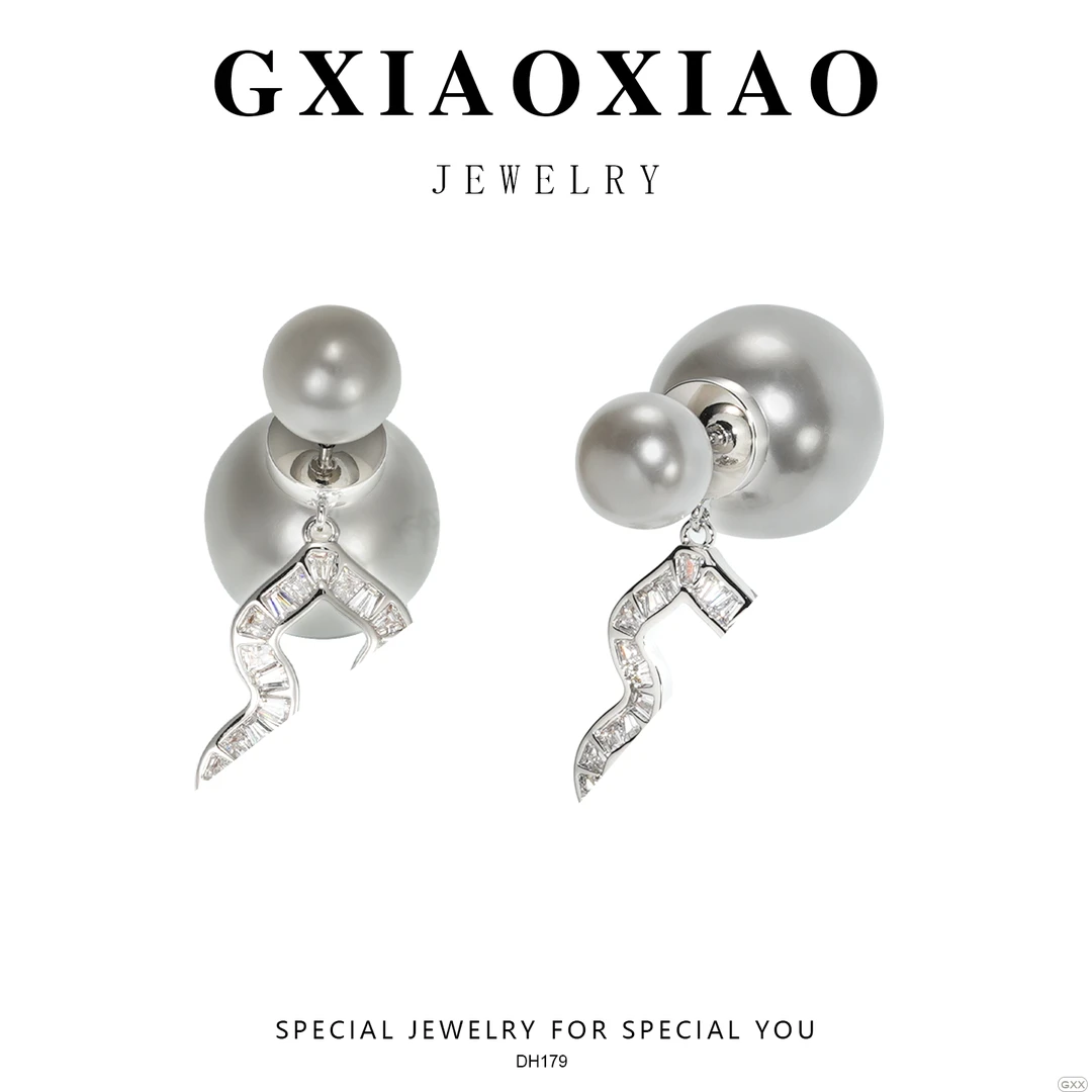 铜合金仿珍珠耳饰 GXX DH179 法国【福禄连连】灰珠时尚高级耳环