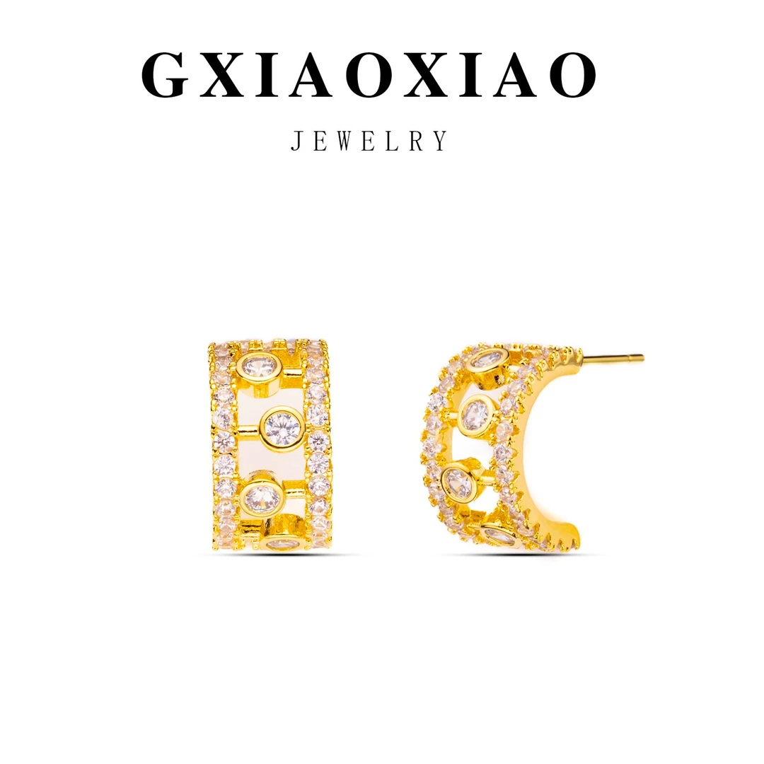 铜合金合成锆石耳饰 GXX 88-H-100-M 设计师时尚法式轻奢晶晶耳环