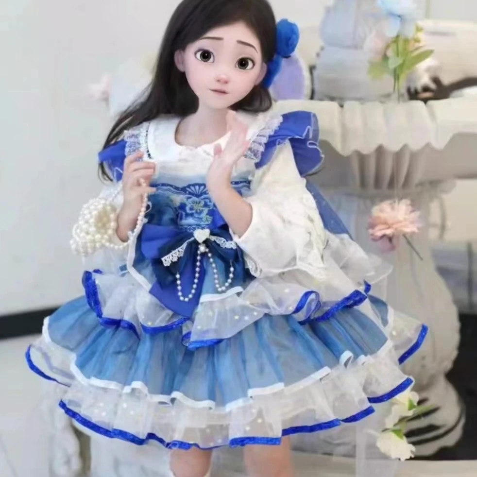 D129-【蓝色妖姬四季洛丽塔】高级公主裙子女童连衣裙