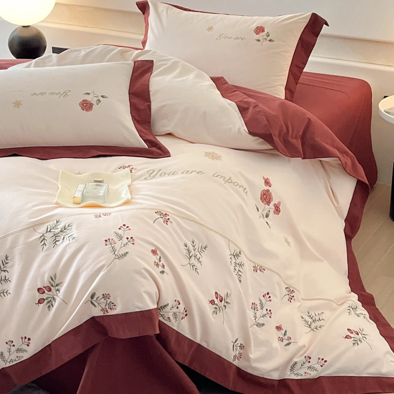 2025新款纯棉刺绣全棉床上用品四件套轻奢高级感婚庆绣花被套床单