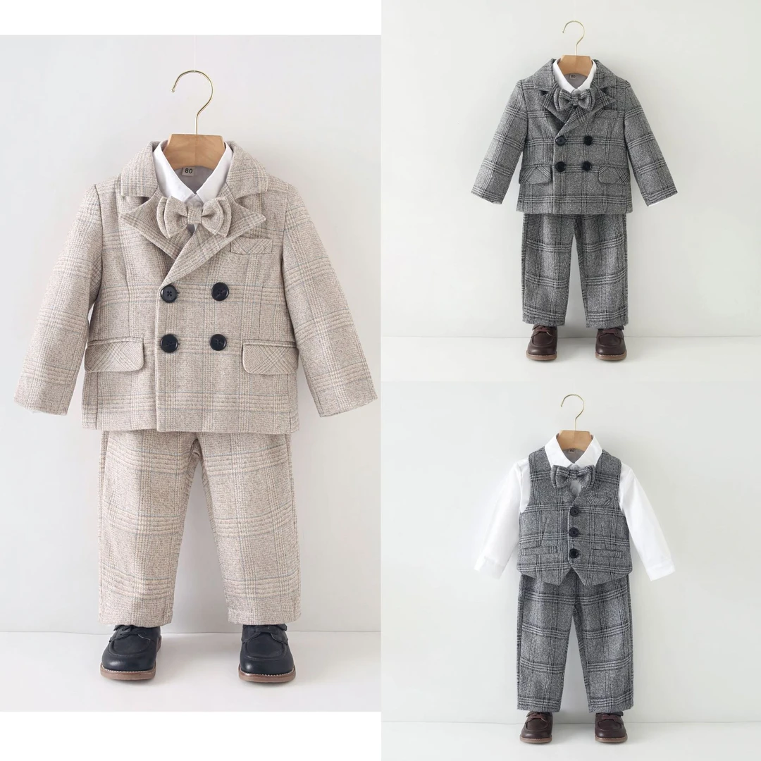 西装套装男童帅气小西装秋冬马甲周岁礼服小主持人钢琴演出服