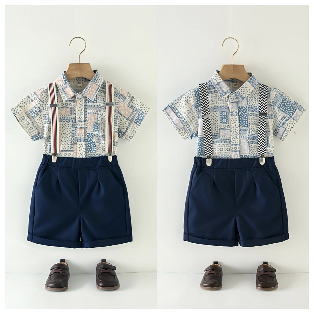 儿童节套装碎花衬衫中小童幼儿园演出表演男童西装主持人花童夏季