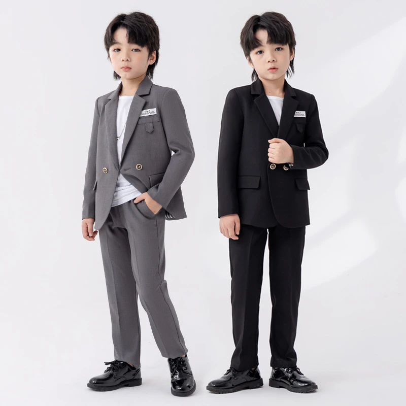 儿童休闲西装秋季新款英伦时尚西服套装男童活动主持走秀演出礼服
