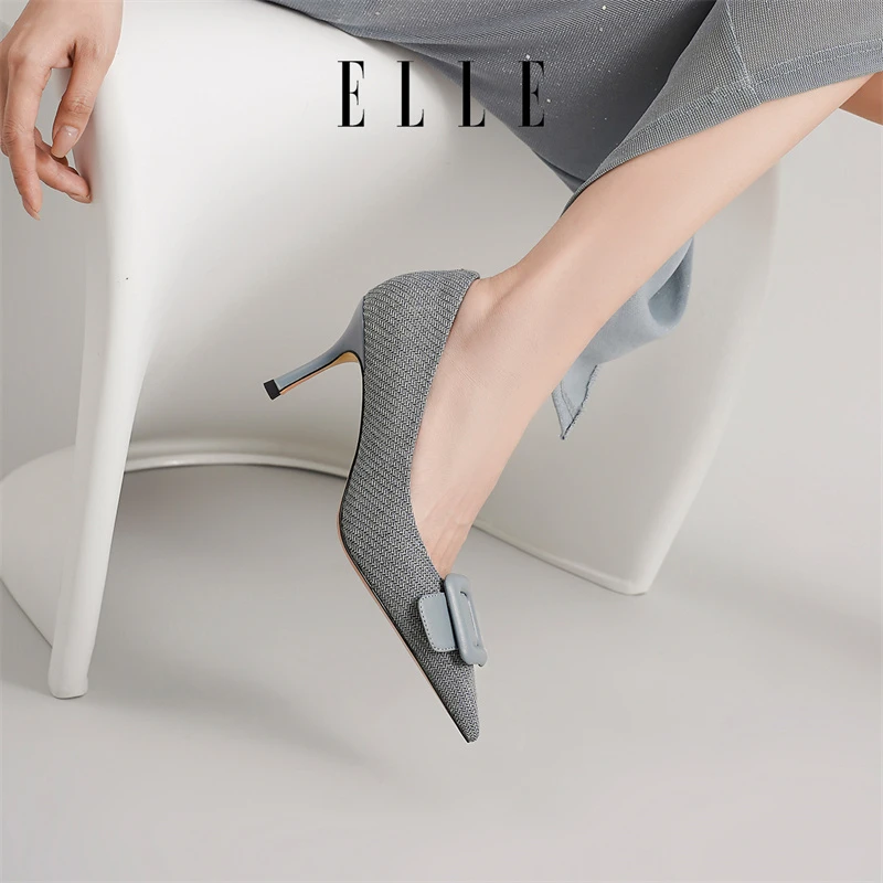 ELLE尖头气质高跟鞋女款细跟时尚高级感绝美包头女鞋法式方扣单鞋
