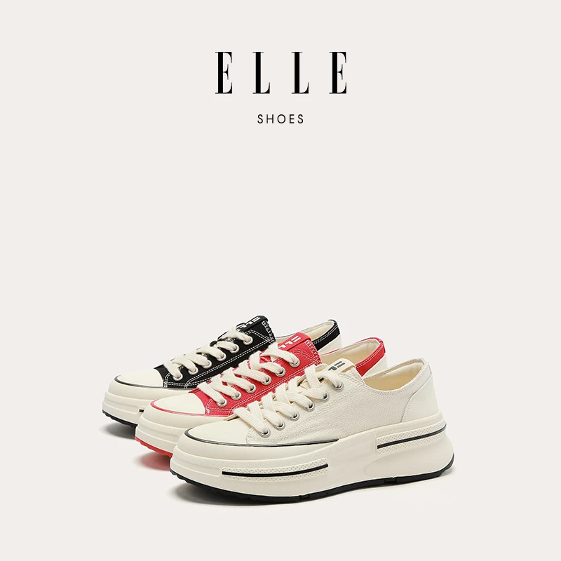 ELLE时尚百搭纯色帆布鞋女2025秋季新款小众百搭运动休闲防滑板鞋
