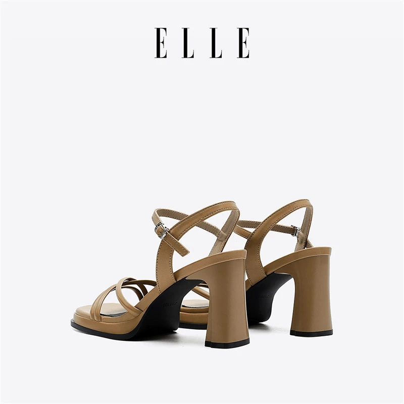 ELLE仙女风法式百搭凉鞋女2025新款夏季气质露趾方头一字带高跟鞋