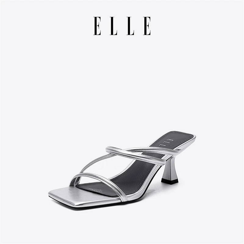 ELLE外穿细带拖鞋女百搭2025新款夏季法式方头高跟鞋一字拖凉拖鞋