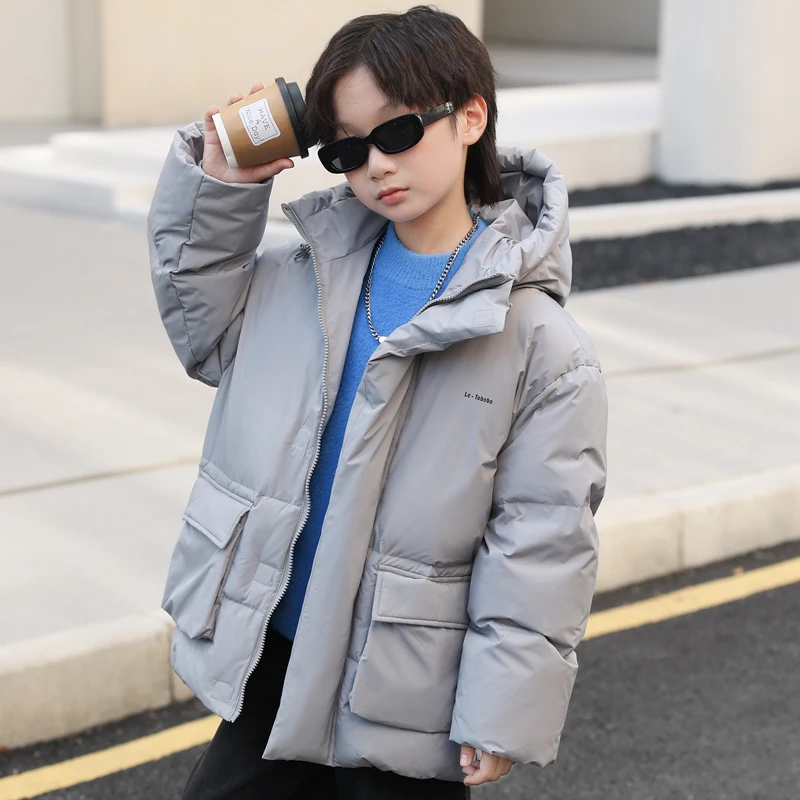 男童连帽加厚羽绒服2024新款洋气儿童90白鸭绒冬装中大童冬季外套