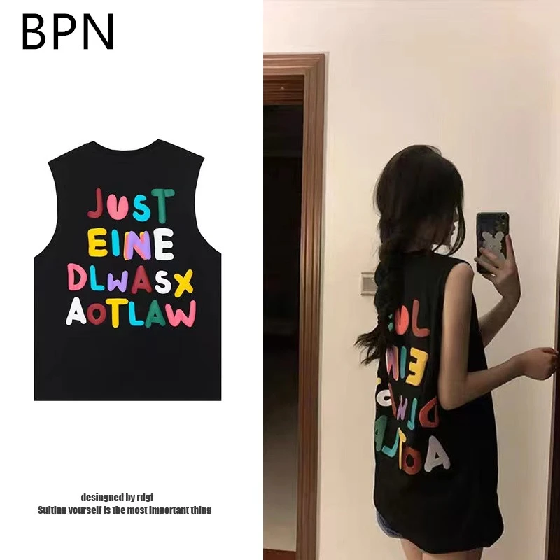 正肩下半身失踪无袖坎肩t恤背心女夏季美式复古辣妹穿搭打底上衣
