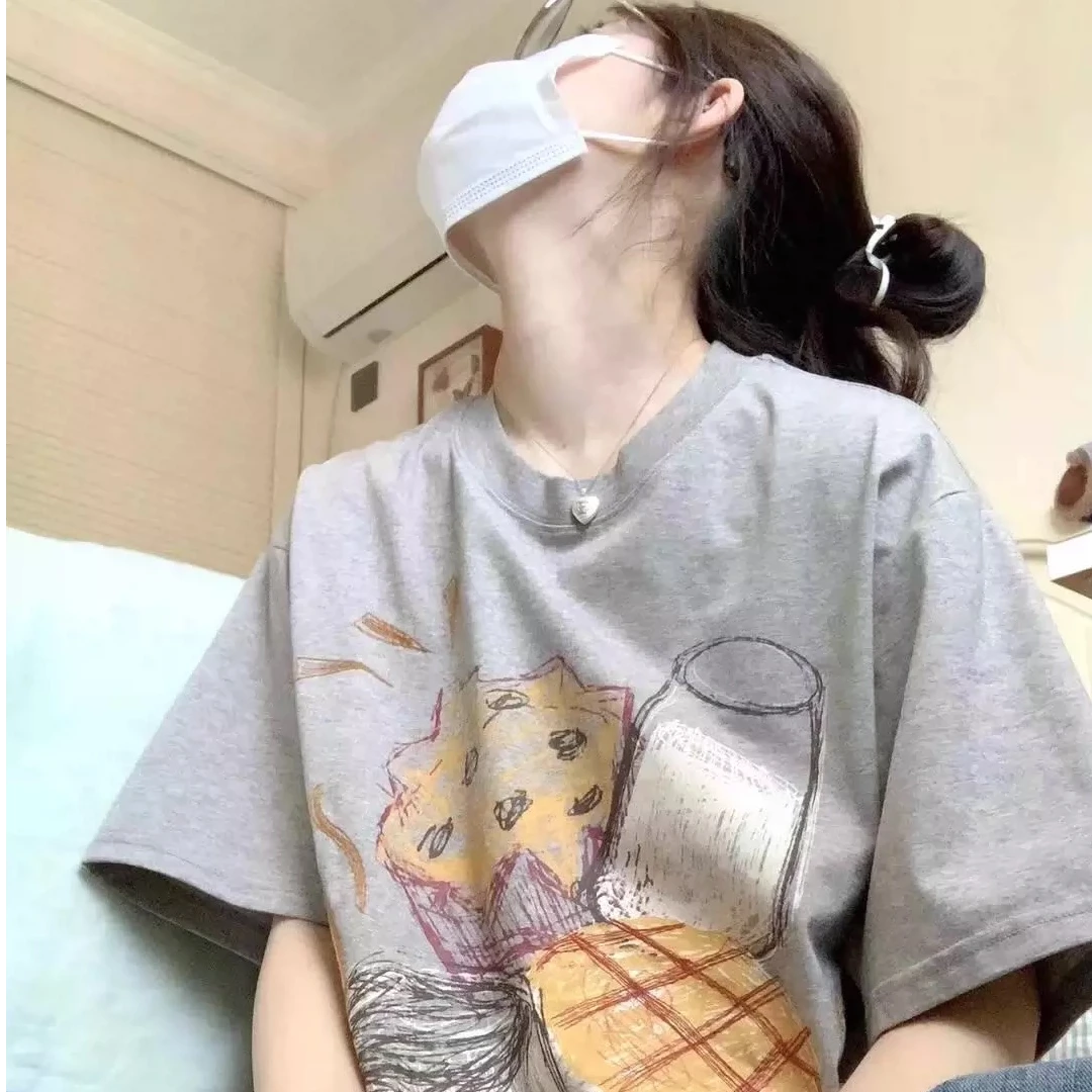 美式复古正肩纯棉短袖T恤女夏设计感小众宽松显瘦半袖体恤上衣服