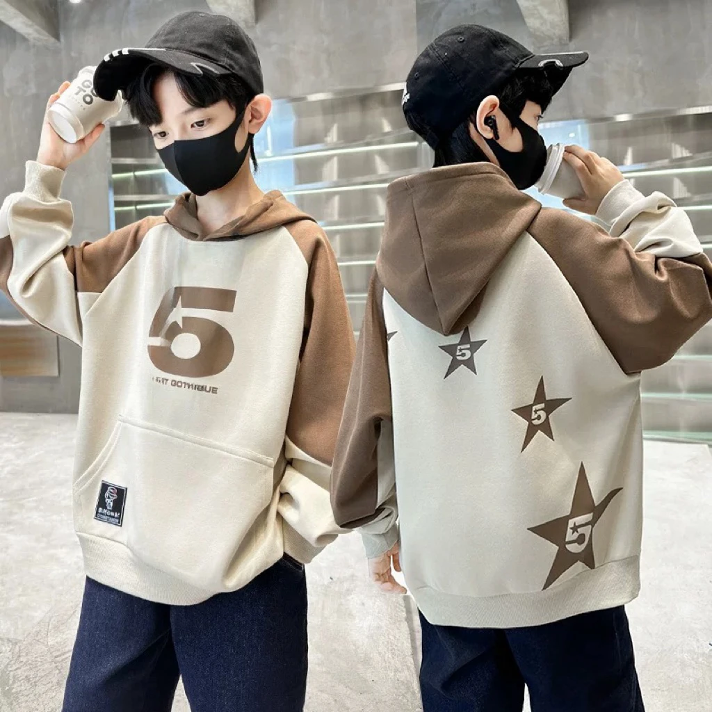 【加绒连帽卫衣】儿童卫衣秋冬新款加绒加厚韩版洋气宽松连帽拼接风