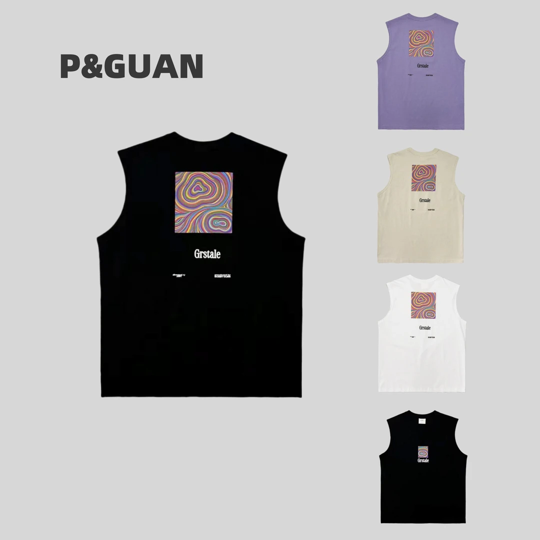 【夏季】男女同款冰川棉潮流百搭彩色漩涡背心无袖T恤18205