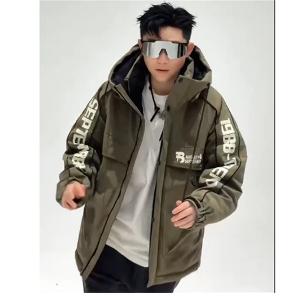 【冬季】新款潮版时尚工装大字母连帽外套5816