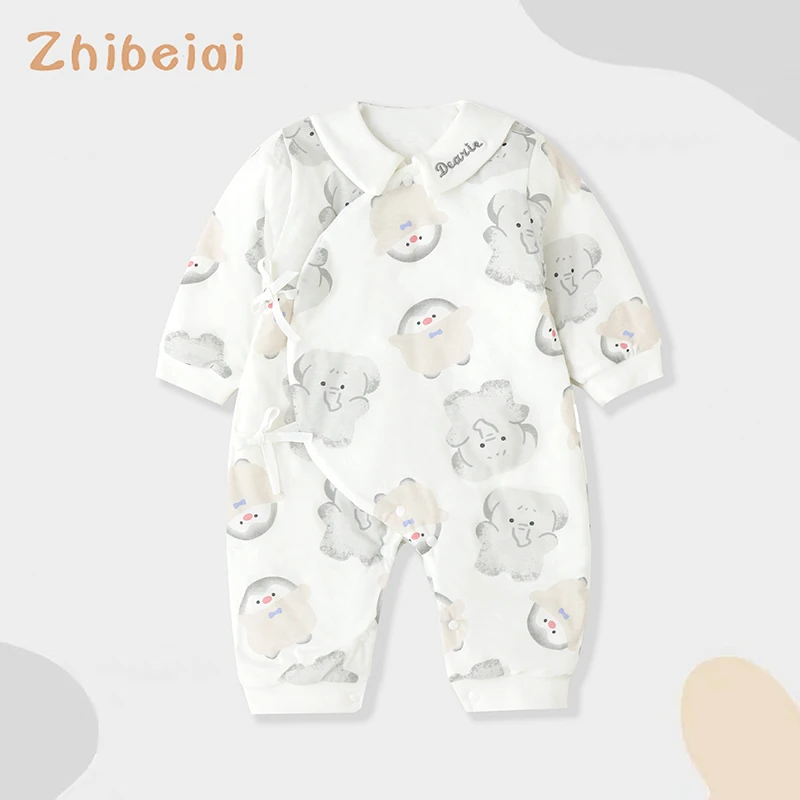 （胖米定制）新生儿秋冬60克薄棉蝴蝶衣连体衣纯棉无骨