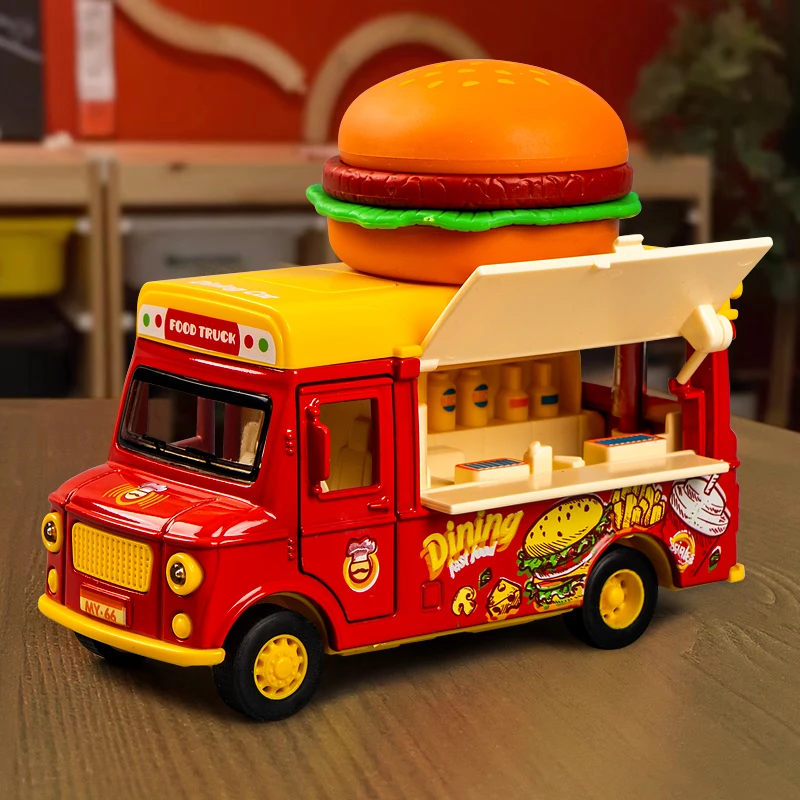 儿童冰淇淋玩具车女孩汉堡雪糕餐车合金厨房惯性汽车巴士过家家男
