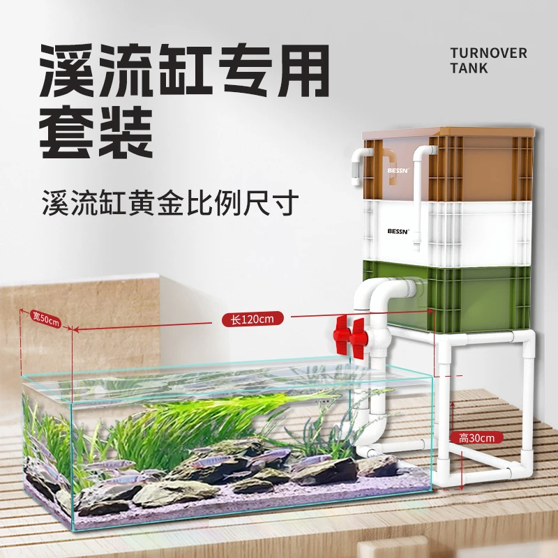 BESSN贝森溪流缸金晶五线玻璃超白鱼缸套餐周转箱过滤带加厚支架