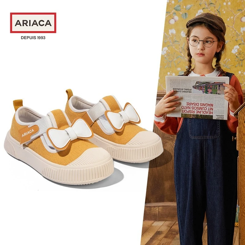 ARIACA童鞋儿童板鞋公主魔术贴帆布鞋洋气女孩透气休闲软底平底鞋
