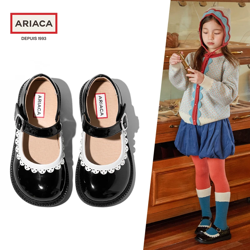 ARIACA女童鞋儿童公主黑色春秋新款鞋子小女孩单鞋软底时尚英伦风