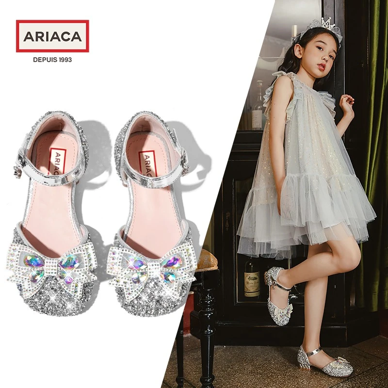 ARIACA艾芮苏女童公主凉鞋软底包头中大童时尚高跟鞋子儿童水晶鞋