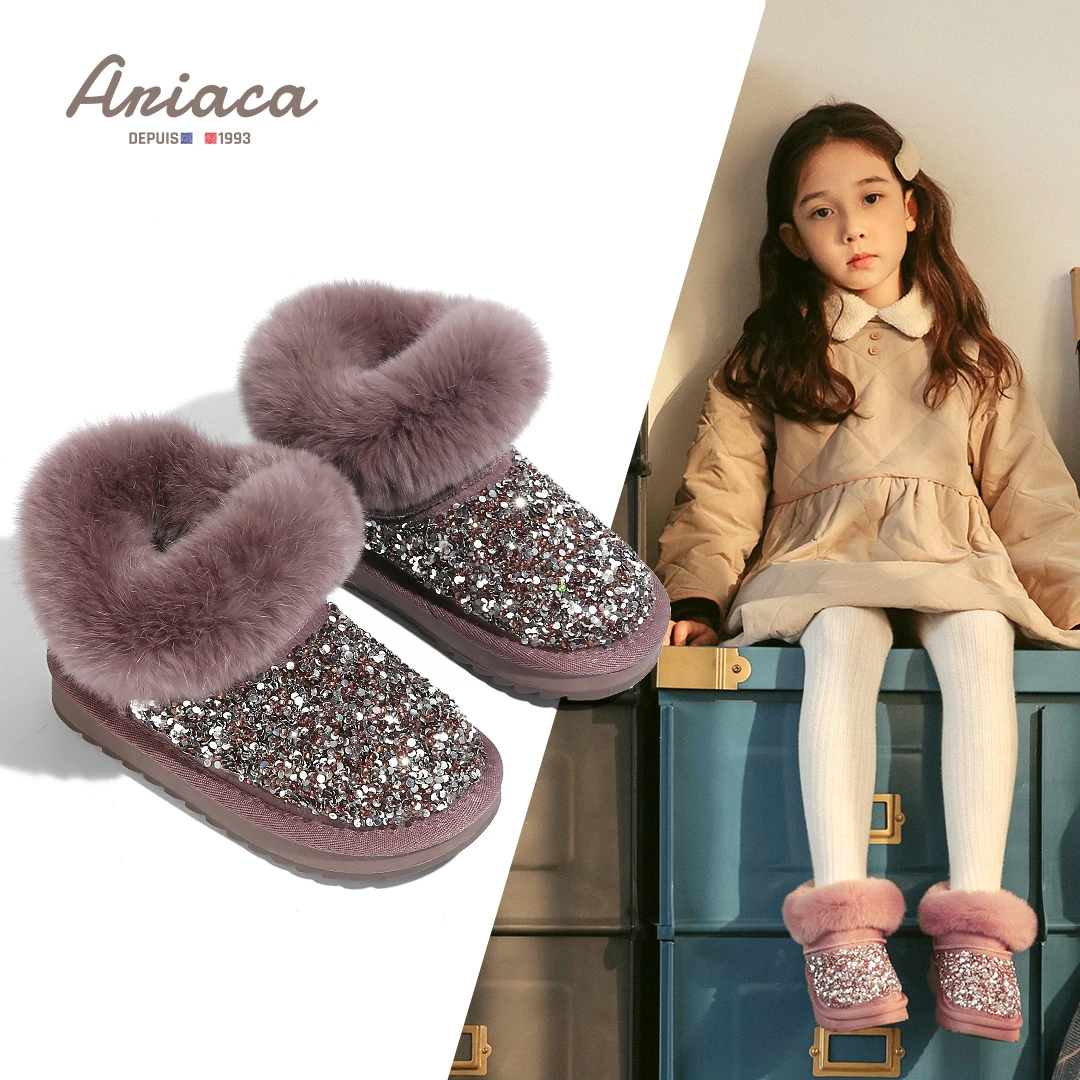 ARIACA女童雪地靴秋冬季女童鞋儿童靴子加绒短靴保暖宝宝加厚时尚