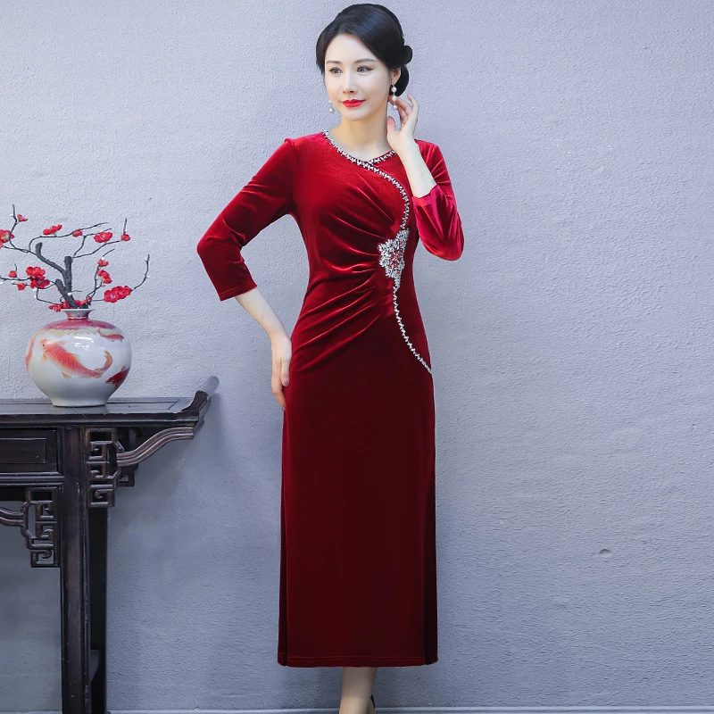 喜婆婆婚礼服装婚庆装改良旗袍裙高端大气高档妈妈婚宴礼服秋冬款