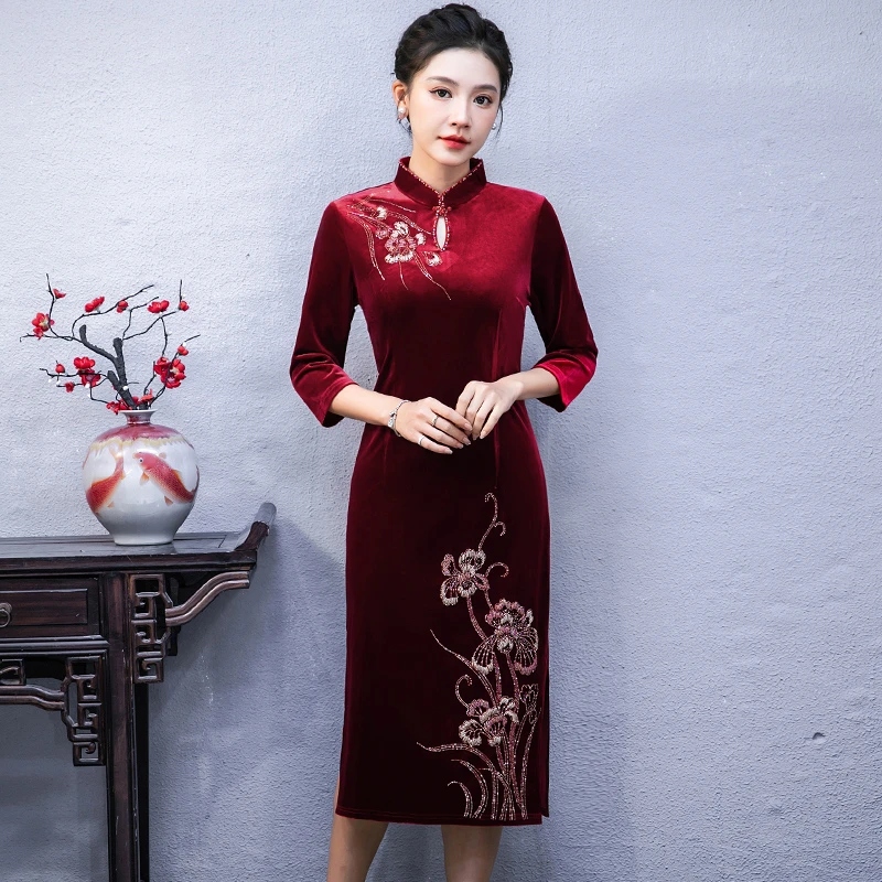 喜婆婆旗袍2024年新款婚宴装丈母娘婚礼服高贵婚礼妈妈礼服秋冬款