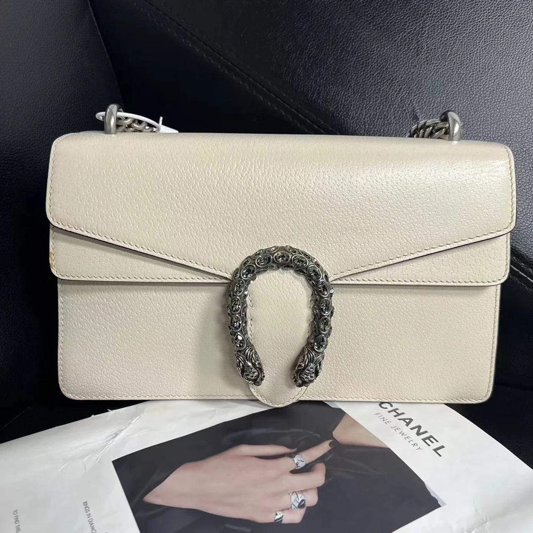 95新 GUCCI/古驰 捐金沉珠/白色中号钻扣酒神