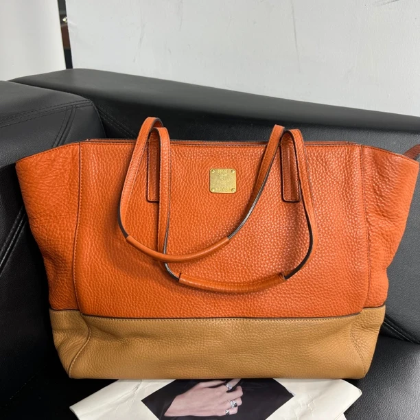 95新 MCM 捐金沉珠/拼色托特包单肩