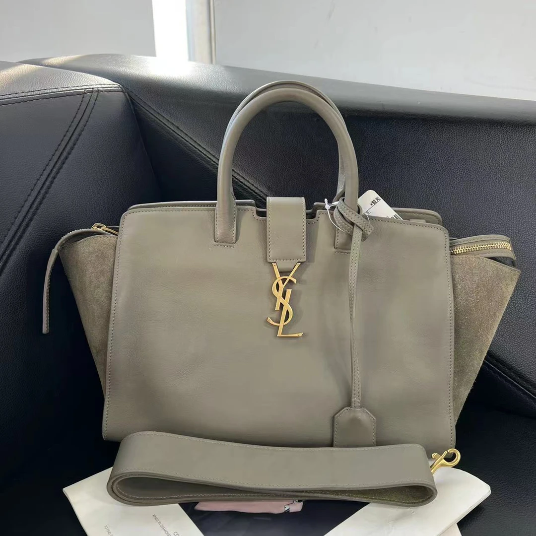 95新 YSL/圣罗兰 捐金沉珠/Downtown Cabas灰色单肩包
