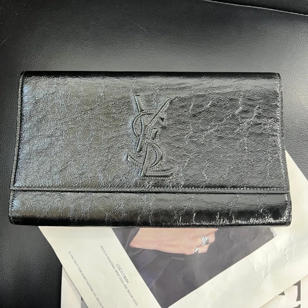 95新 YSL/圣罗兰 捐金成沉珠/黑色手拿包