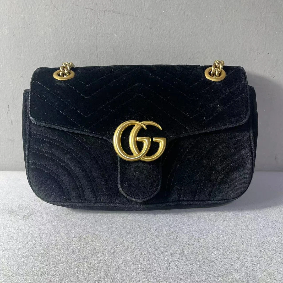 95新  捐金沉珠/古驰/Gucci/黑色丝绒26马蒙