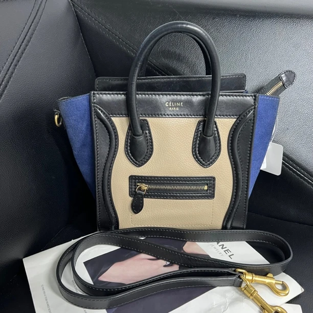 95新 Celine/思琳 捐金沉珠/笑脸nano拼色肩包