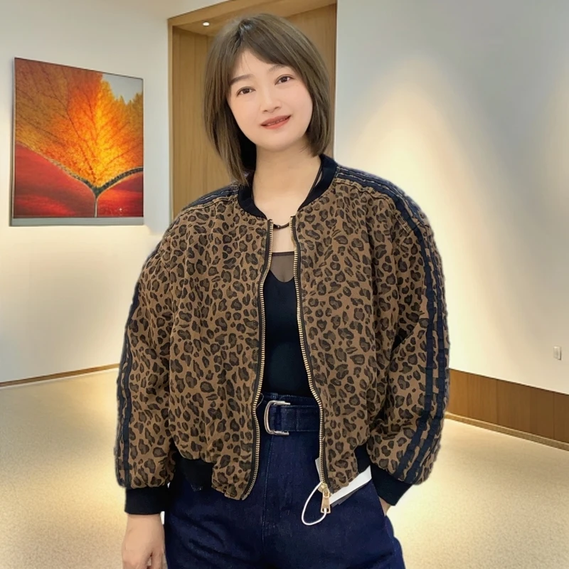 【吴姐定制】8120 百搭款加绒加厚时尚豹纹毛毛牛仔外套