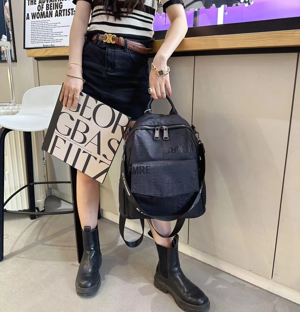 【吴姐定制】9684 女士休闲牛津布刻纹背包双肩包