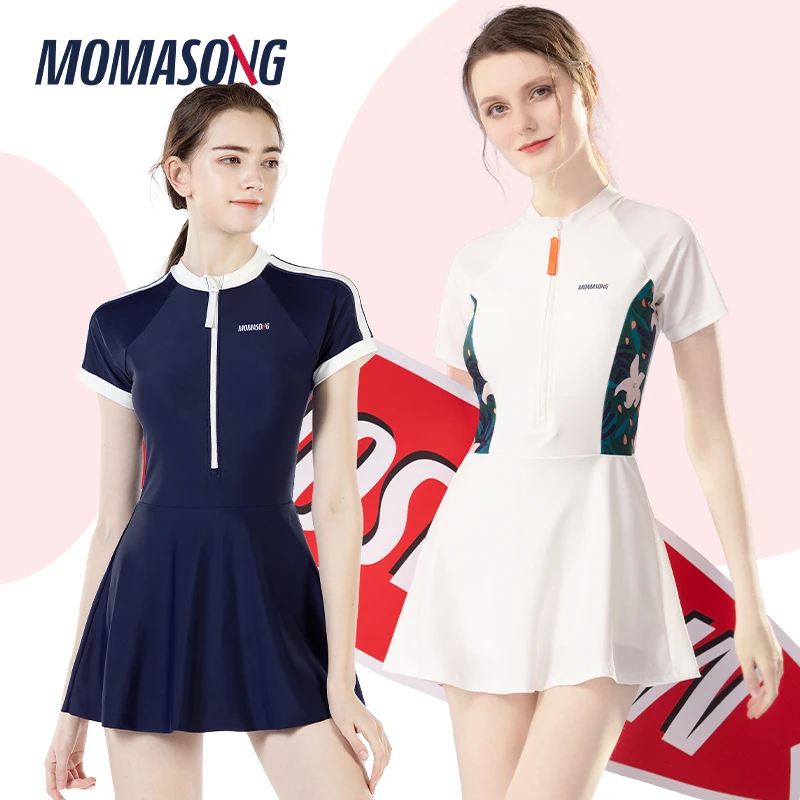 Momasong泳衣女士夏2025年新款爆款保守遮肚显瘦连体泡温泉游泳衣